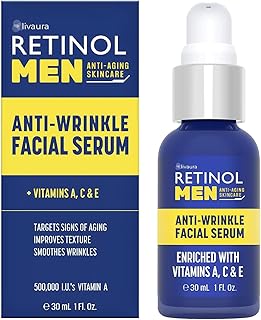 LIVAURA Retinol Men’s Face Serum – Anti Aging Serum for Face, Brightening Serums for Dark Spots & Glow, Hydrating Hyaluronic Acid, Skin Care for Wrinkles & Even Tone, Best Facial Serums